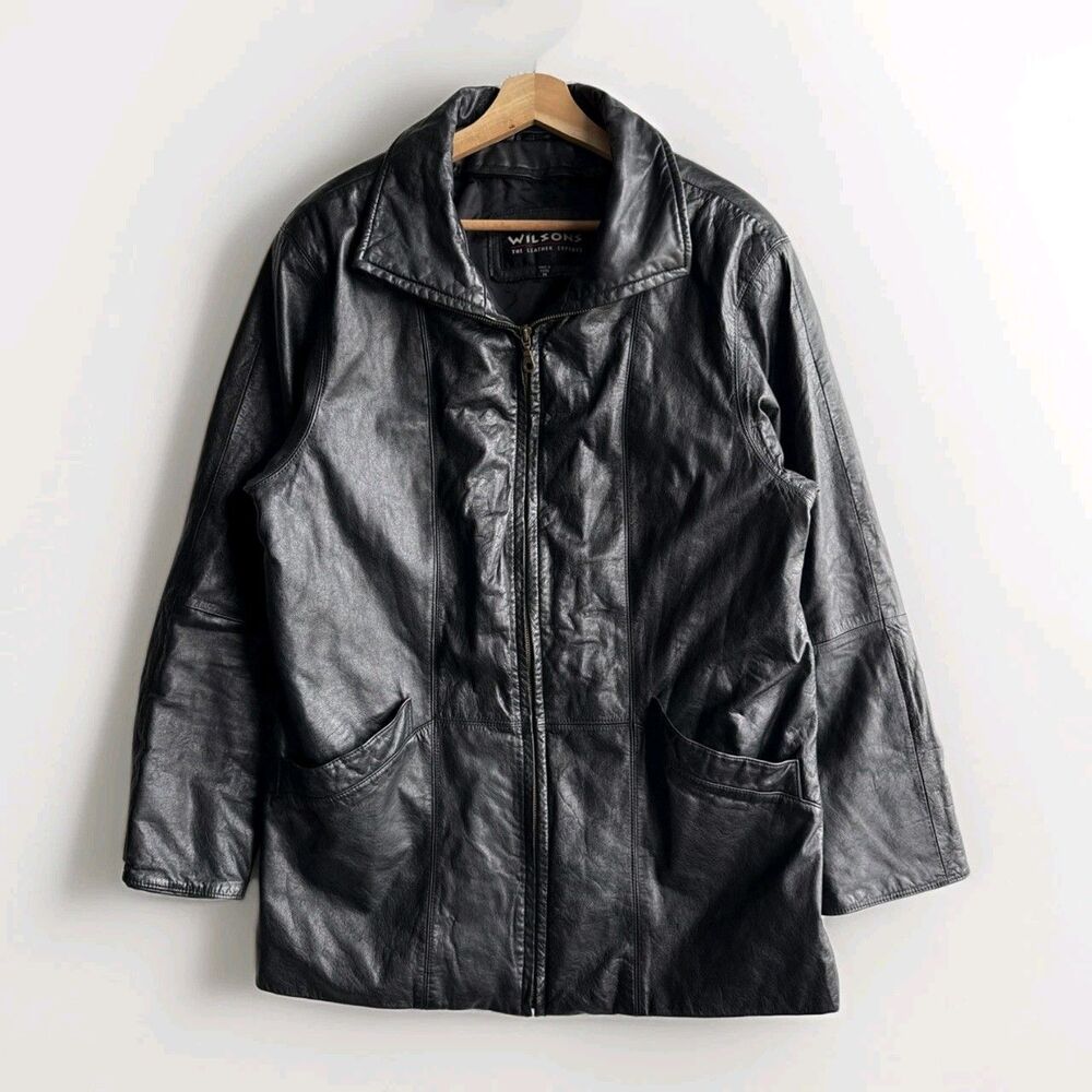 Wilsons The Leather Experts Black Leather 3/4 Jacket Full Zip Men’s Medium